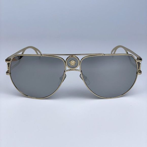 NEW VersaceVE2225 12526GPale Gold Grey Aviator Mirrored Unisex Sunglasses